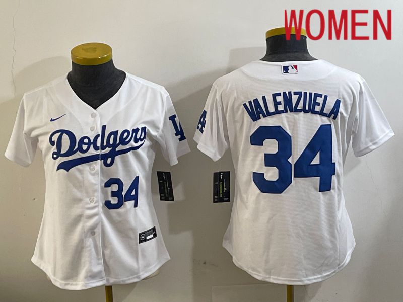 Women Los Angeles Dodgers 34 Valenzuela White Game 2024 Nike MLB Jersey style 11204